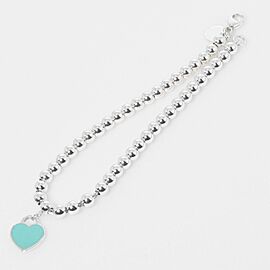 Tiffany & Co 925 Silver mini heart tag beads blue Bracelet LXNK-1092