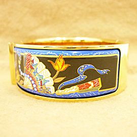 HERMES Cloisonne/Metallic Fan Motif Enamel Bangle Bracelet