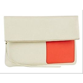 Céline Chalk/Orange Lambskin Fold Over 3cela528 Beige X Orange-res Leather Clutch