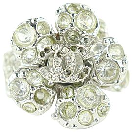 Chanel 05v Camellia Flower Ring Silver Crystal 485cas64