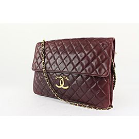 Chanel XL Burgundy Quilted Lambskin Singfle Flap Shoulder Bag 118c34