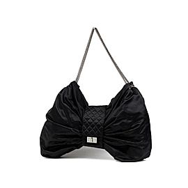 Chanel 2.55 Reissue Chain ( Rare ) Quilted Jumbo Bow Tie 219748 Black Satin Shoulder Bag