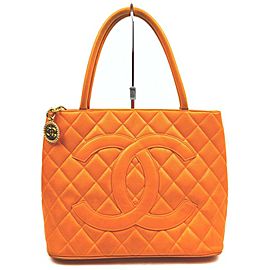 Chanel Quilted Orange Caviar Medallion Tote Bag 862680