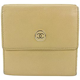 Chanel Beige Calfskin Leather CC Button Line Compact Trifold Wallet 790ccs42