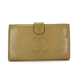 Chanel Beige Caviar Cc Logo Long Bifold 217230 Wallet