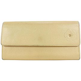 Chanel Beige Gold Leather CC Camelia Flap Wallet7ccs111