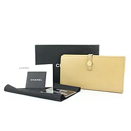 Chanel Beige Leather Coco CC Button Line Bi-fold Long Wallet 862853