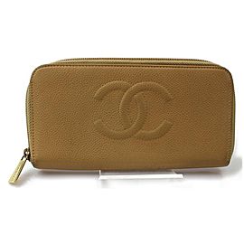 Chanel Beige Caviar CC Logo Zip Around L-Gusset Zippy Wallet 871787