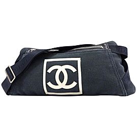 Chanel Belt Navy Jumbo Cc Logo Banana Waist Pouch Fanny Pack 234736 Blue Canvas Shoulder Bag