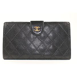 Chanel Black Quilted Caviar Leather CC Logo Long Wallet L Gusset 11C1021