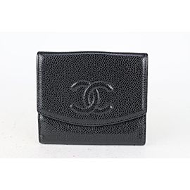 Chanel Black Caviar Leather CC Logo Coin Purse Compact Wallet 824cas46