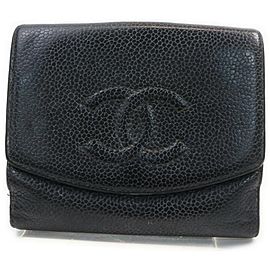 Chanel Black Caviar Leather CC Logo Coin Purse Compact Wallet 862298