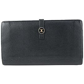 Chanel Black Calfskin Button Line CC Logo Long Flap Wallet 16CC719