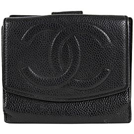 Chanel Black Caviar CC Logo Compact Wallet Change Pouch Coin 27ccs1223