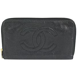 Chanel Black Caviar CC Logo L-Gusset Zip Around Wallet Long Zippy 1013cc26