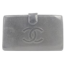 Chanel Black Caviar CC Logo Long Flap Snap Wallet 857205