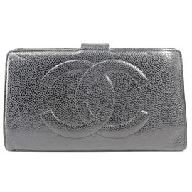 Chanel Black Caviar CC Logo Snap Long Flap Wallet 218558