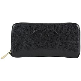 Chanel Black Caviar Leather CC Logo L-Gusset Zip Around Wallet 21ccs1223