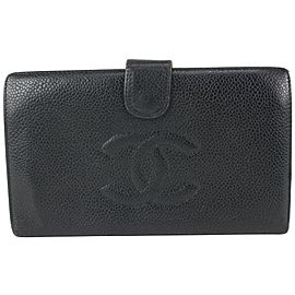 Chanel Black Caviar Leather CC Logo Long Bifold Wallet 820cas95