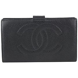 Chanel Black Caviar Leather CC Logo Long Flap Wallet 104c55