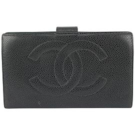 Chanel Black Caviar Leather CC Logo Long Flap Wallet 258cas720