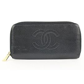 Chanel Black Caviar CC Logo Zip Around Continental Wallet L Gusset 290cas513