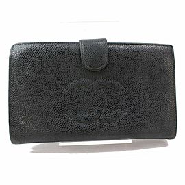 Chanel Black Long Caviar Leather Cc Logo Bifold Flap 871086 Wallet