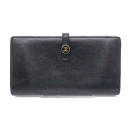 Chanel Black Leather Calfskin Button Line Flap Long Wallet 863404