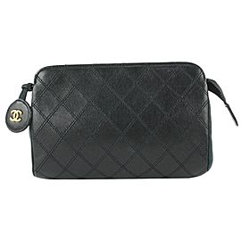 Chanel Black Quilted Lambskin Leather Cosmetic Pouch Make Up Clutch 649cas617