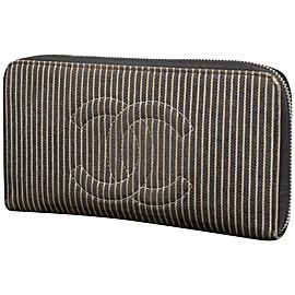 Chanel Black X White Zippy Striped Cc Logo Zip Around L-gusset 235935 Wallet