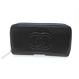 Chanel Black/Grey L Charcoal Caviar Timeless L-gusset Zip 226745 Wallet