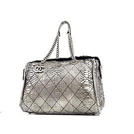 Chanel Bowling Bag (Ultra Rare) Metallic Chain Bowler 234207 Silver Python Satchel