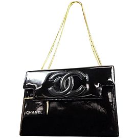 Chanel Boy Fancy Chain Brick Cc Logo Flap 235418 Black Patent Leather Shoulder Bag