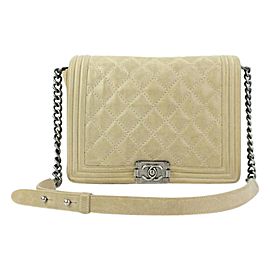 Chanel Boy Quilted Iridescent Le 26ccty51717 Beige Suede Leather Shoulder Bag