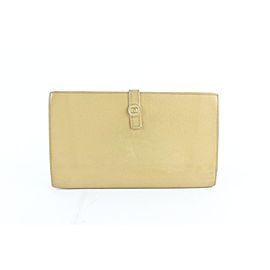 Chanel Button Line Long Bifold Flap Wallet 228718 Beige Leather Clutch