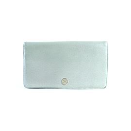 Chanel Button Line Wallet 3cr0618 Metallic Seafoam Leather Clutch