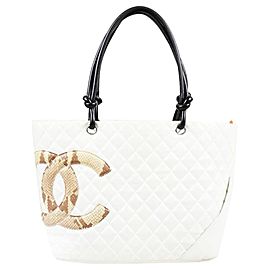 Chanel Quilted White Leather Cambon Ligne Python Tote bag 567cks311