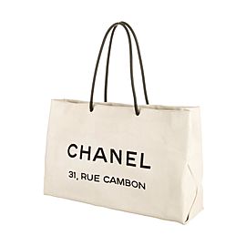 Chanel Cambon Essential 224734 White X Black Leather Tote