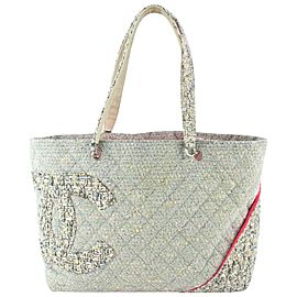 Chanel Cambon Quilted Ligne Tote 230864 Grey Tweed Shoulder Bag