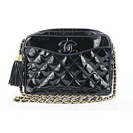 Chanel Black Quilted Patent Fringe Tassel Camera Bag Crossbody Chain 321ca517