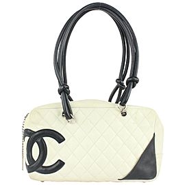 Chanel White Quilted Leather Cambon Boston Camera Bag 7cc1015