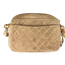 Chanel Camera Fringe Tassel Quilted 28ca530 Beige Suede Cross Body Bag