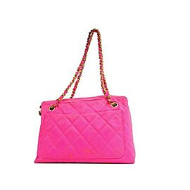 Chanel Camera Quilted Neon Hot Cc Charm Chain Tote 231187 Pink Canvas Shoulder Bag