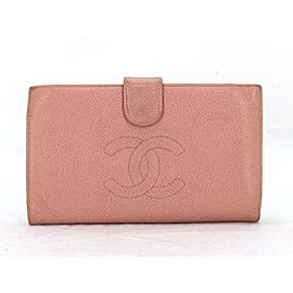 Chanel Pink Caviar Cc Logo Long 219342 Wallet