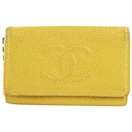 Chanel Caviar Key Holder 228566 Yellow Leather Clutch