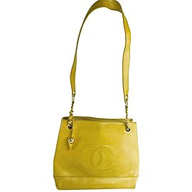 Chanel Cc Chain Classic 14cca63 Yellow Caviar Leather Tote