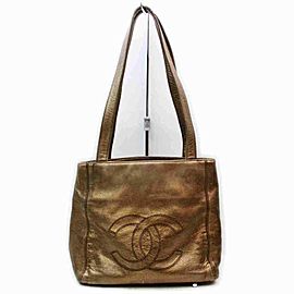 Chanel Cc Logo 860079 Bronze Leather Tote