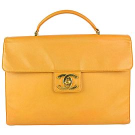 Chanel Orange Caviar Leather CC Logo Briefcase Top Handle Flap Attache 108c26