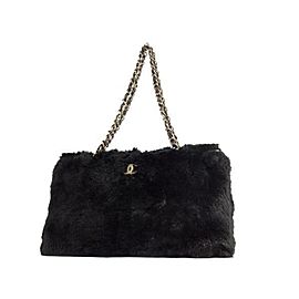 Chanel Cc Logo Chain 231956 Black Rabbit Fur Tote