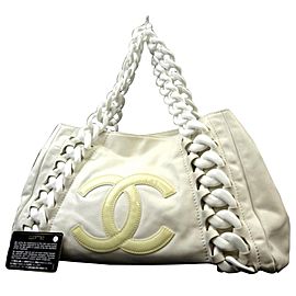 Chanel Cc Modern Chain Tote 221925 White Leather Shoulder Bag